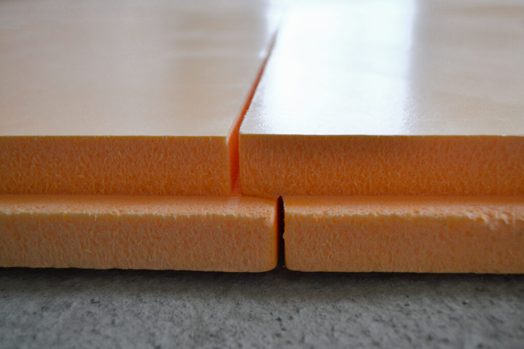 close up of rigid foam board insulation boards